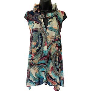 Multicolor Sleeveless HighCollar Blouse Very Flowy